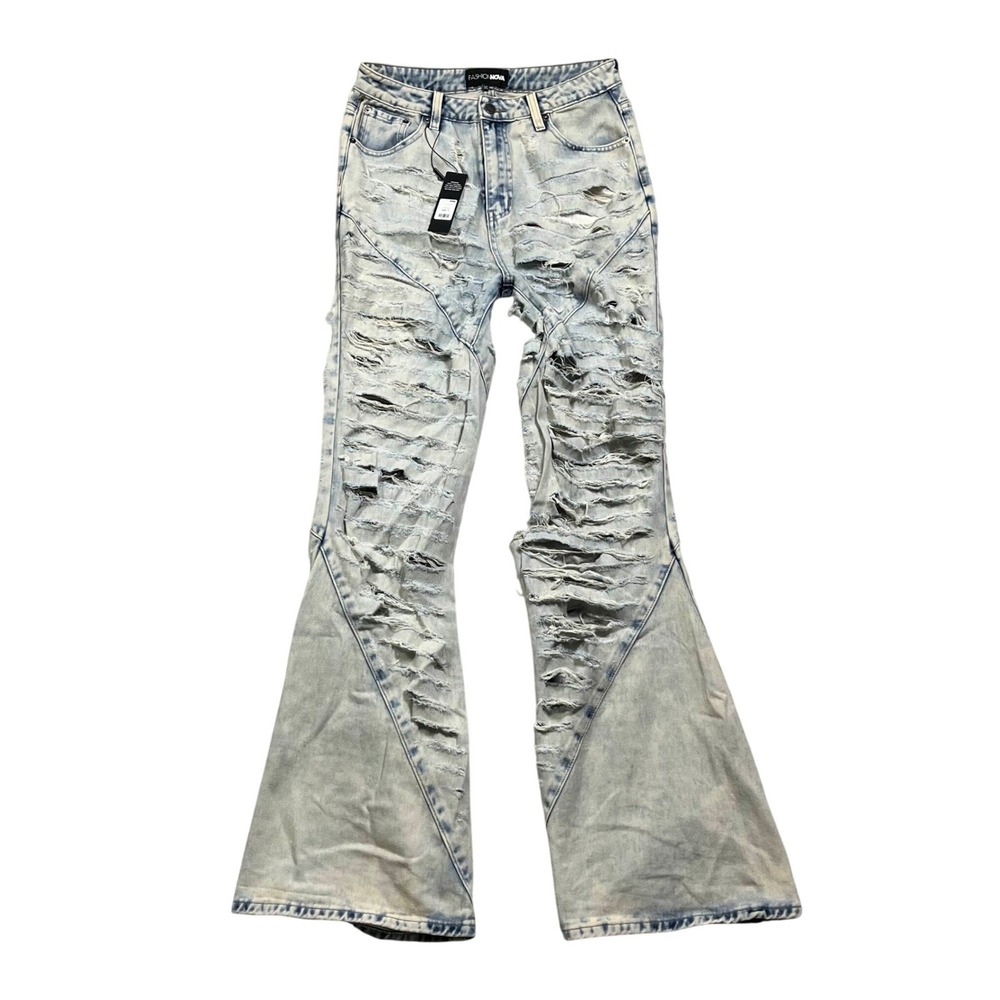 Fashion Nova Women's Size 11 Vintage Wash Extreme Distressed Flare Jeans Mud NWT